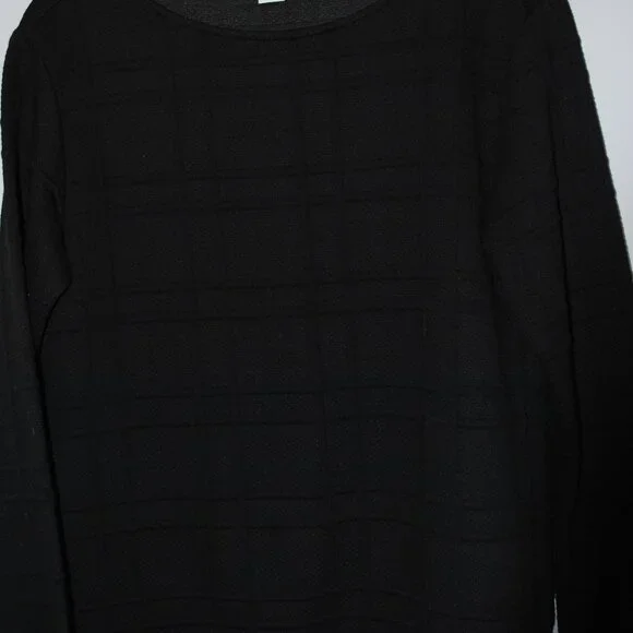 H&M Black Textured Long Sleeve Top, Size S, Minimalist Stretch Blouse - Picture 2 of 5